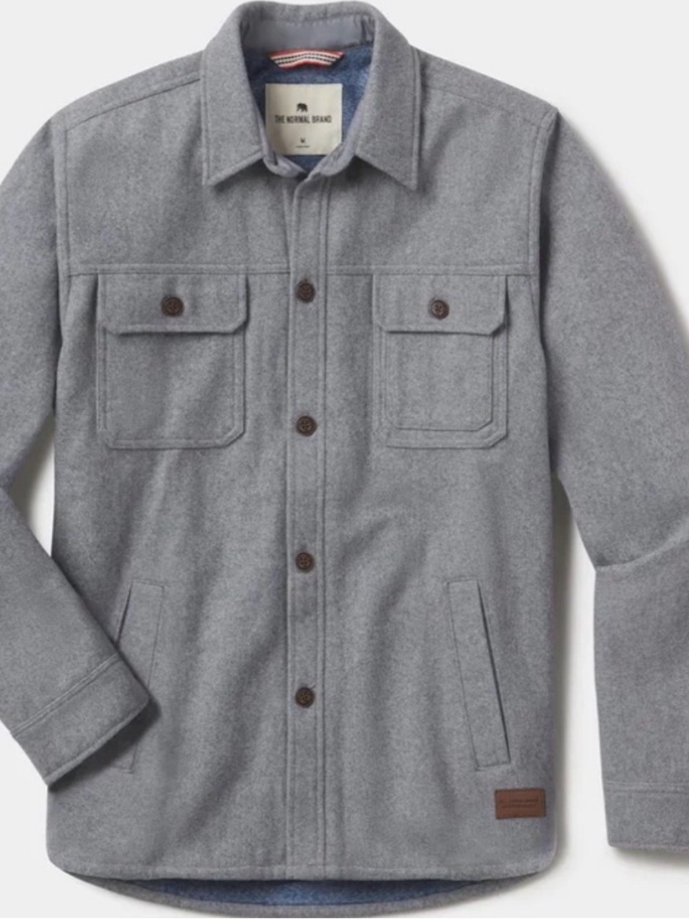 The Normal Brand Men's Light Grey Button-Front Shirt Jacket